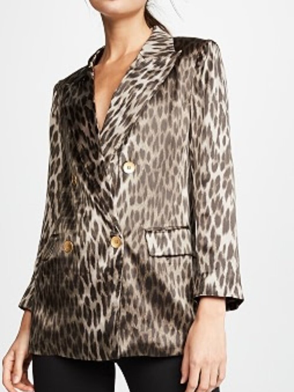 L'AGENCE Taryn Leopard Print Silk Double-Breasted Blazer